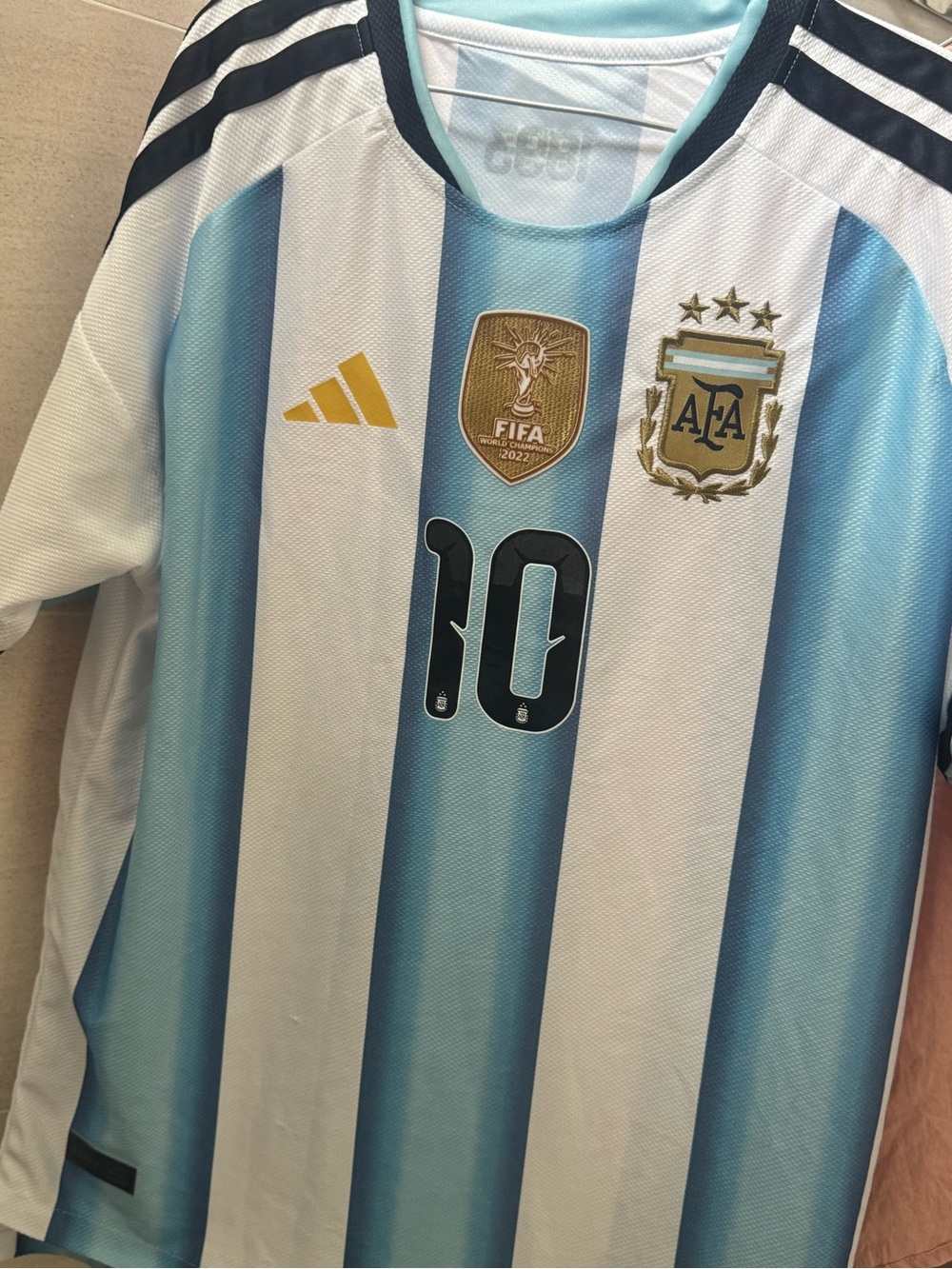 adidas Light Blue & White Striped Soccer Jersey with Gold Accents #10